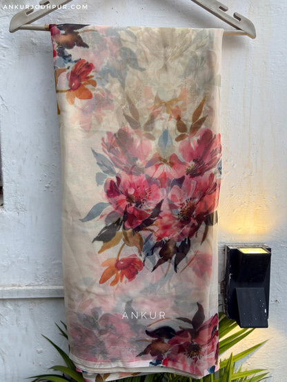 Flowery Cream Flower Vintage Isha Chiffon