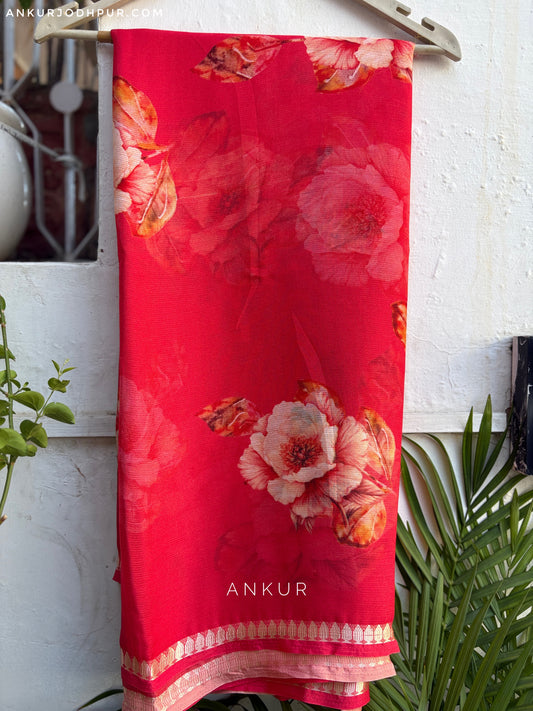 Scarlet Soft Bloom Vintage Isha Premium Chiffon