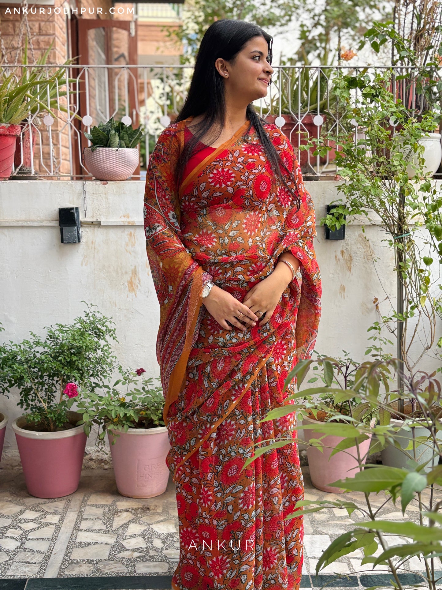 Flowery Cotton Design ten Vintage Isha Chiffon