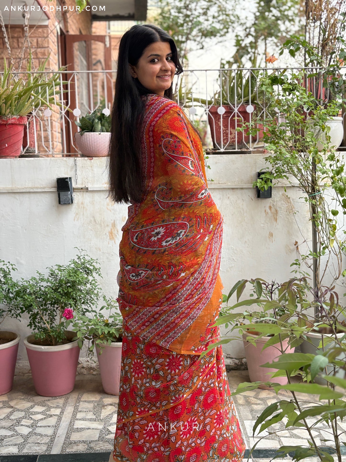 Flowery Cotton Design ten Vintage Isha Chiffon