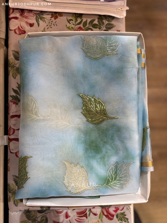 Multi Shades Leafy blue | Organza