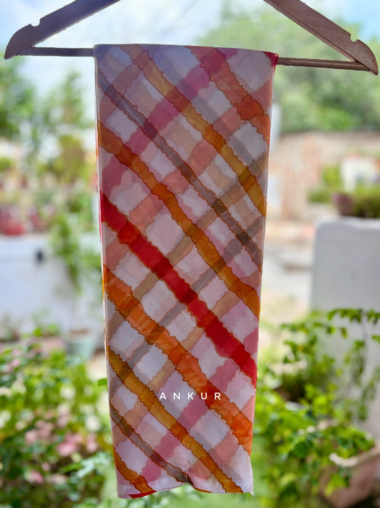 Yellow to Red lines White Shade Lehriya