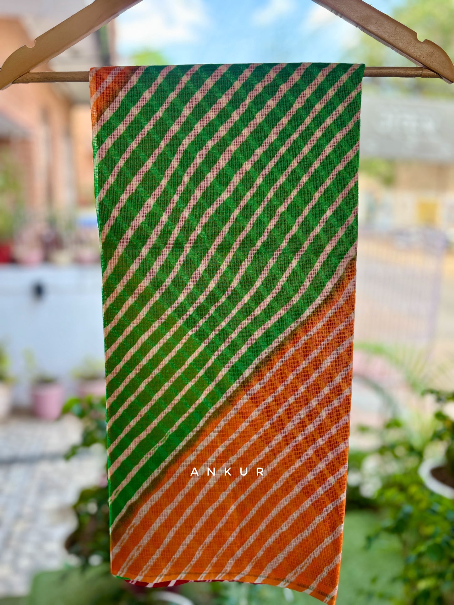Three Colour Green Shaded Lehriya