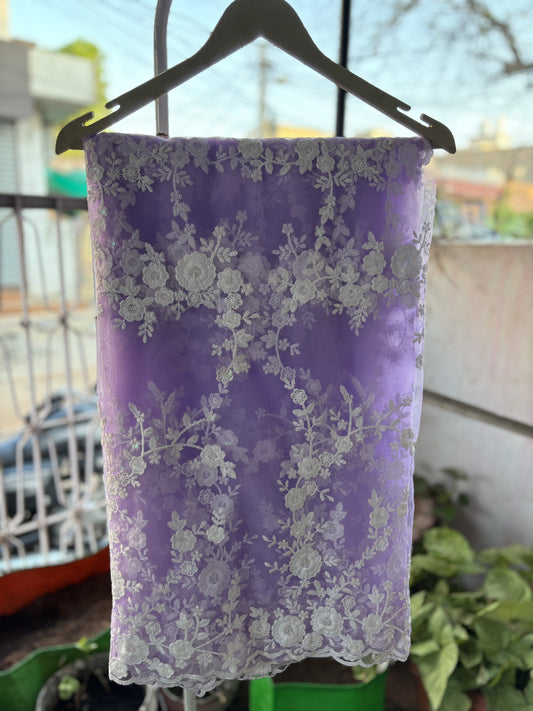 Fluffy Lavender Chikankari Saree
