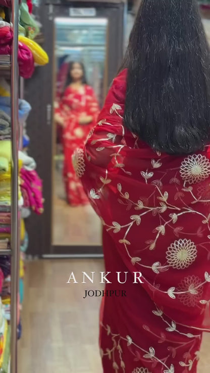 Bright Red in Jaal work Anvi